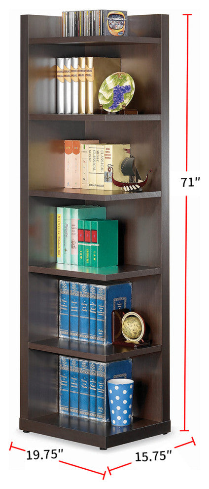 6-Tier Corner Bookcase, Cappuccino