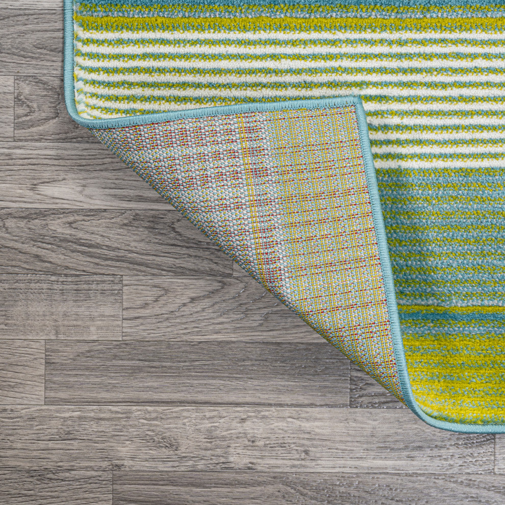 Duxbury Gradient Ticking Striped Green/Blue 2'x8' Runner Rug