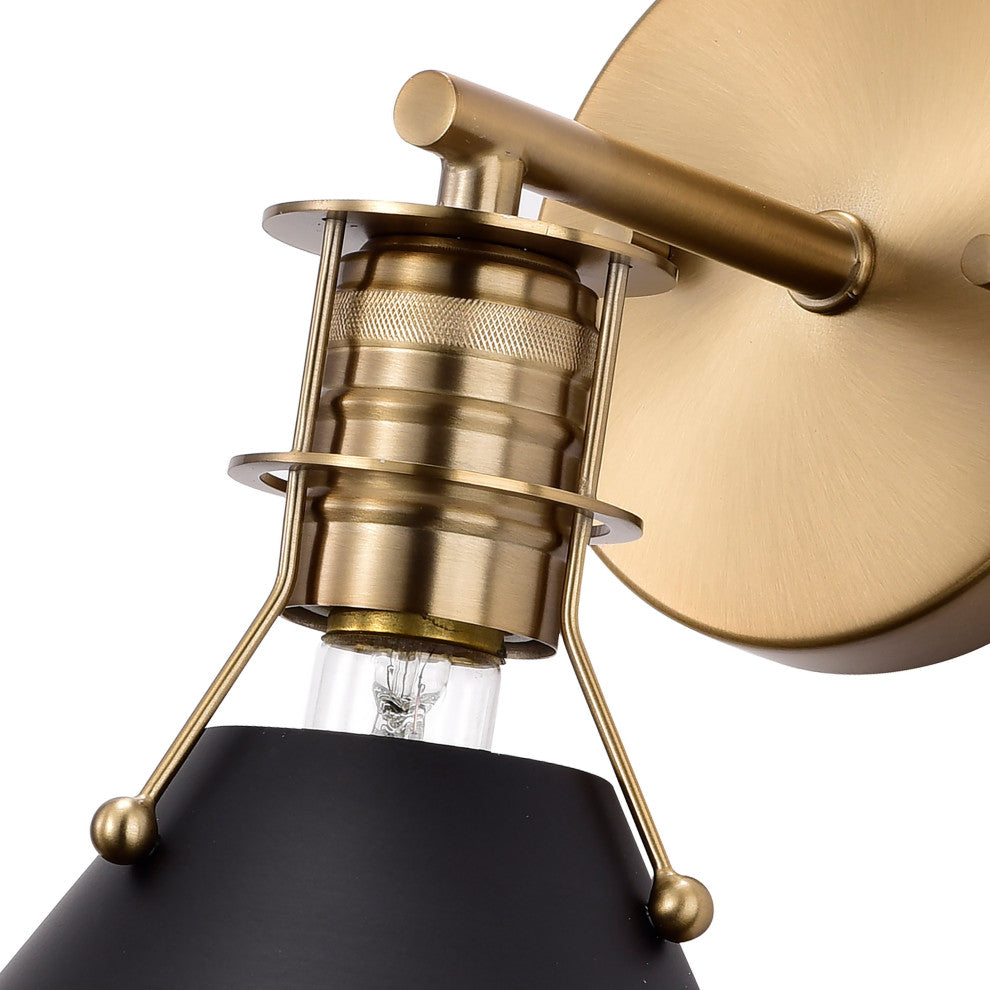Outpost 1-Light Wall Sconce, Matte Black With Burnished Brass