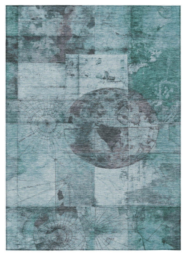 Machine Washable Indoor/Outdoor Chantille ACN1905 Teal 8' x 10' Rug