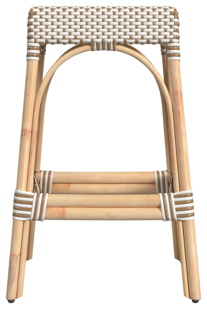 Tobias 30" Rectangular Rattan Barstool, Beige