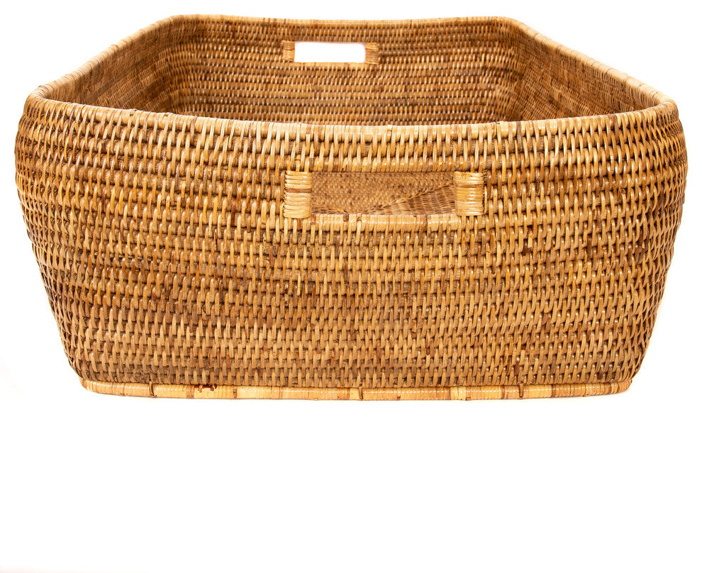 Artifacts Rattan Rectangular Oblong Storage Basket, Honey Brown, Small