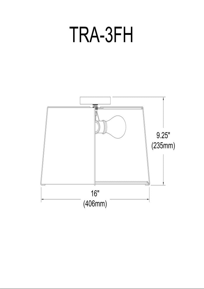 3 Light Trapezoid FlushMount Black Shade w/ White Fabric Diffuser