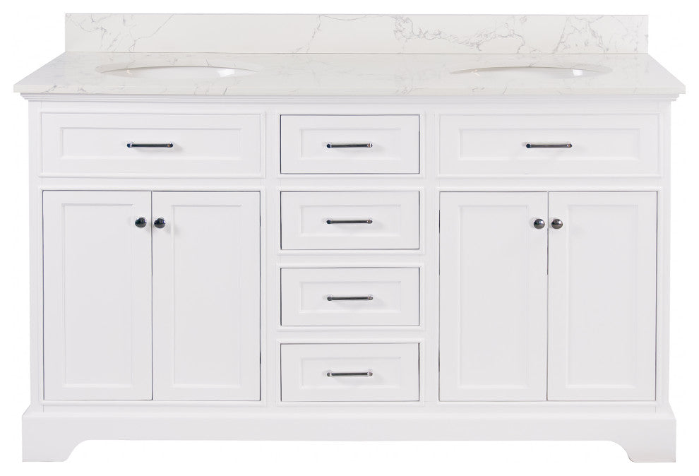 Aria 60" Double Bathroom Vanity, White, Engineered Marble
