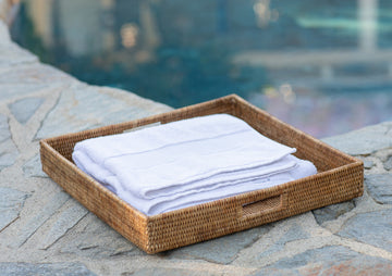 Artifacts Rattan™ Square Ottoman Tray with Cutout Handles, Honey Brown, 24"x24"