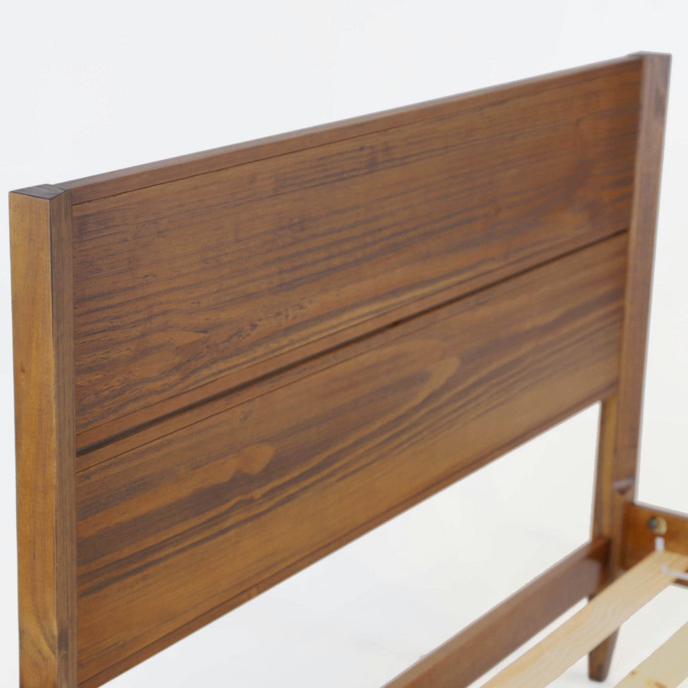 Grain Wood Furniture Mid Century Solid Wood Platform Bed, Brushed Walnut, Full