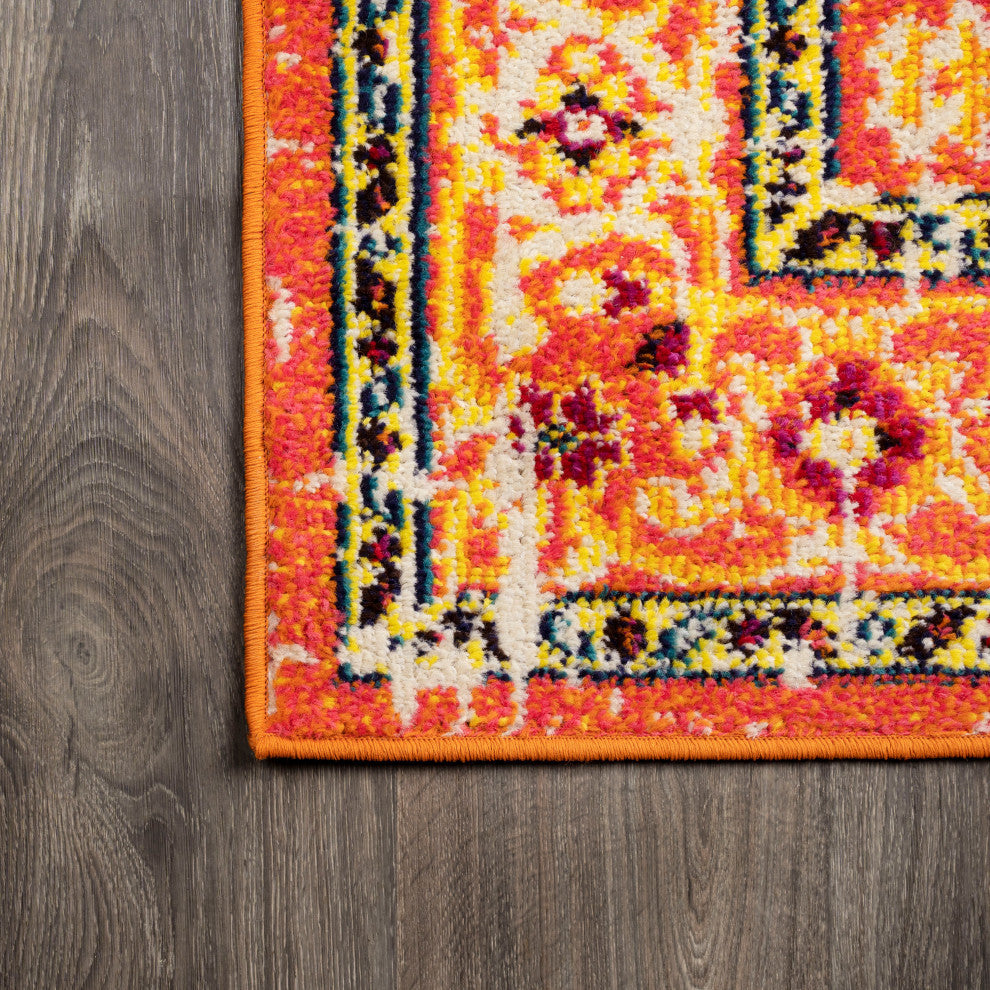 Brooklyn Geometric Medallion Area Rug, Orange/Blue, 3 X 5