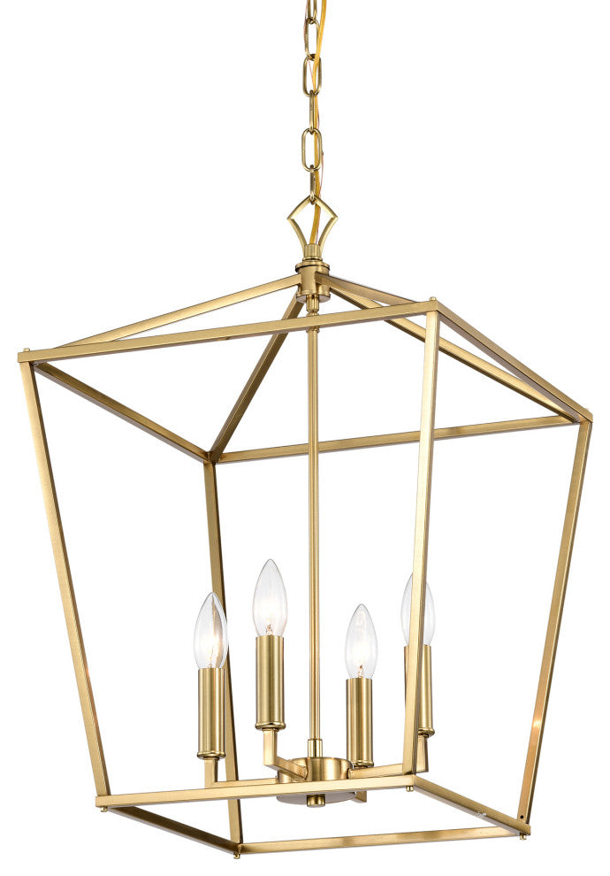 4-Light 16 in. Gold Caged Lantern Modern Pendant