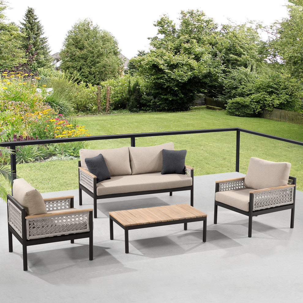 Ove Decors Delray 4-Piece Conversation Set, Light Brown