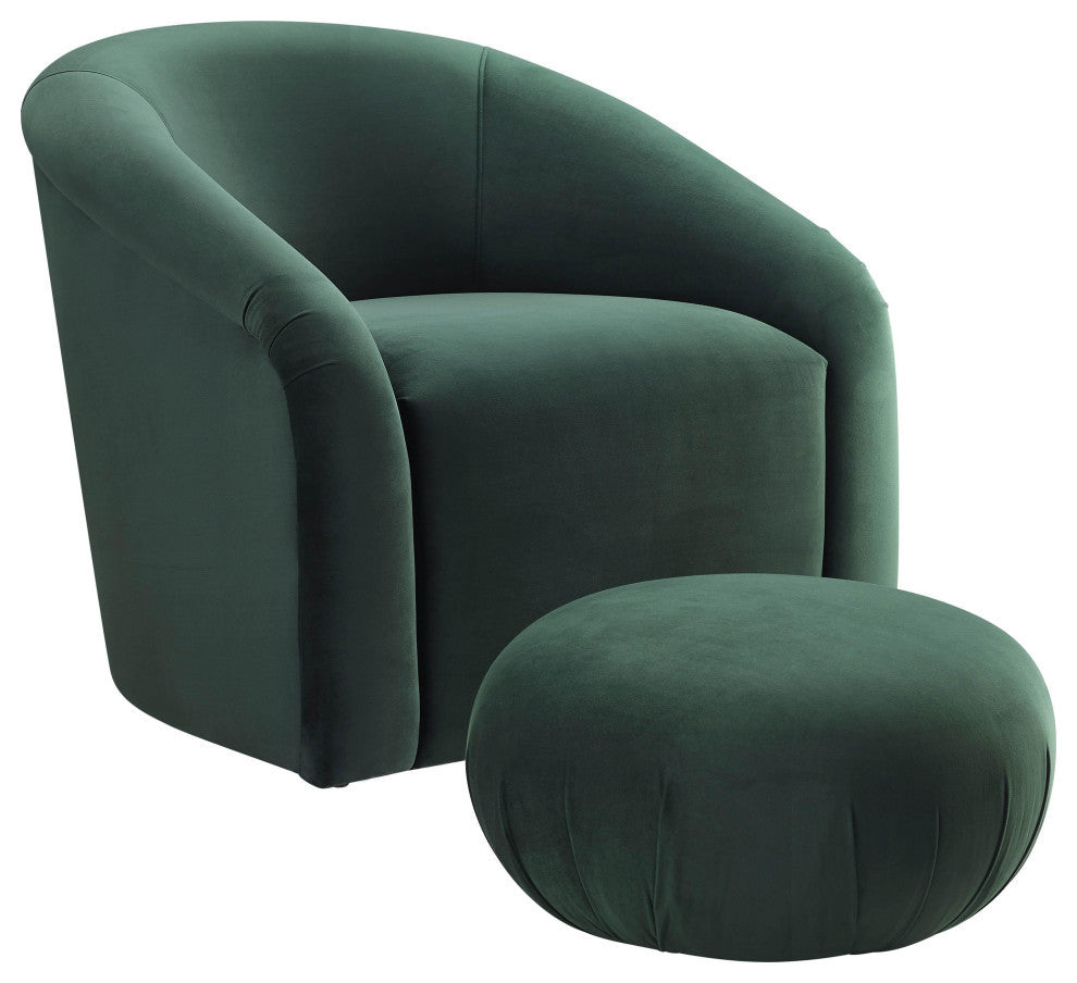 Boboli Forest Green Velvet Chair + Ottoman Set - Forest Green