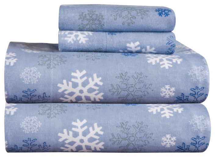 Pointehaven 170 Flannel Sheet Set, Snow Flakes, Twin