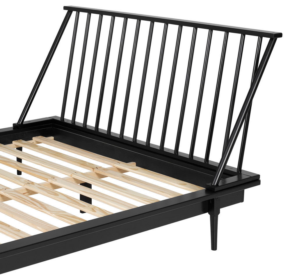 Modern Wood Queen Spindle Bed, Black