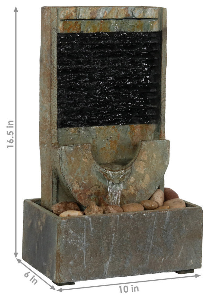 Sunnydaze Half Moon Natural Slate Indoor Tabletop Water Fountain, 16"