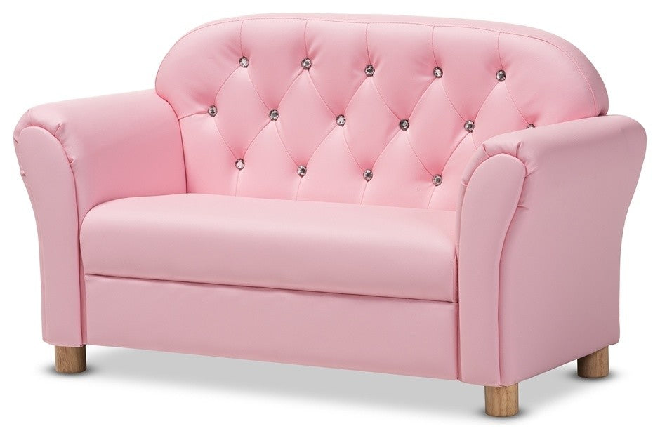 Modern and Contemporary Pink Faux Leather 2-Seater Kids Love Seat