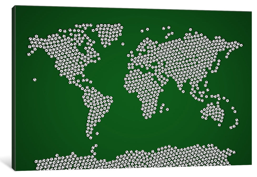 "Football Soccer Balls World Map" by Michael Tompsett, Canvas Print, 40x26"