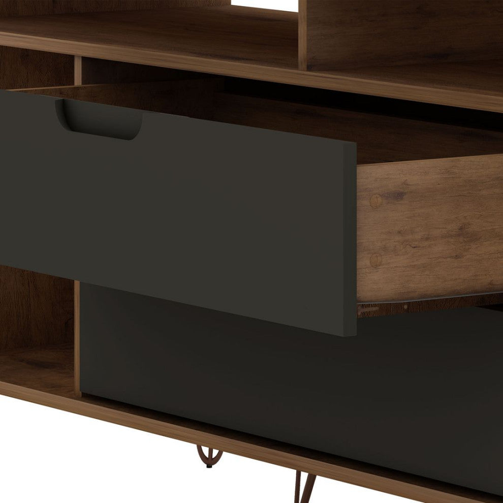 Rockefeller 63" TV Stand, Nature and Textured Gray