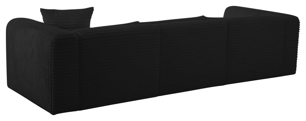 Tarra Fluffy Oversized Corduroy Modular Sectional, Black, Right Arm Facing