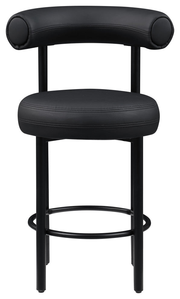 Bordeaux Upholstered Stool, Black, Vegan Leather, Matte Black, Set of 2