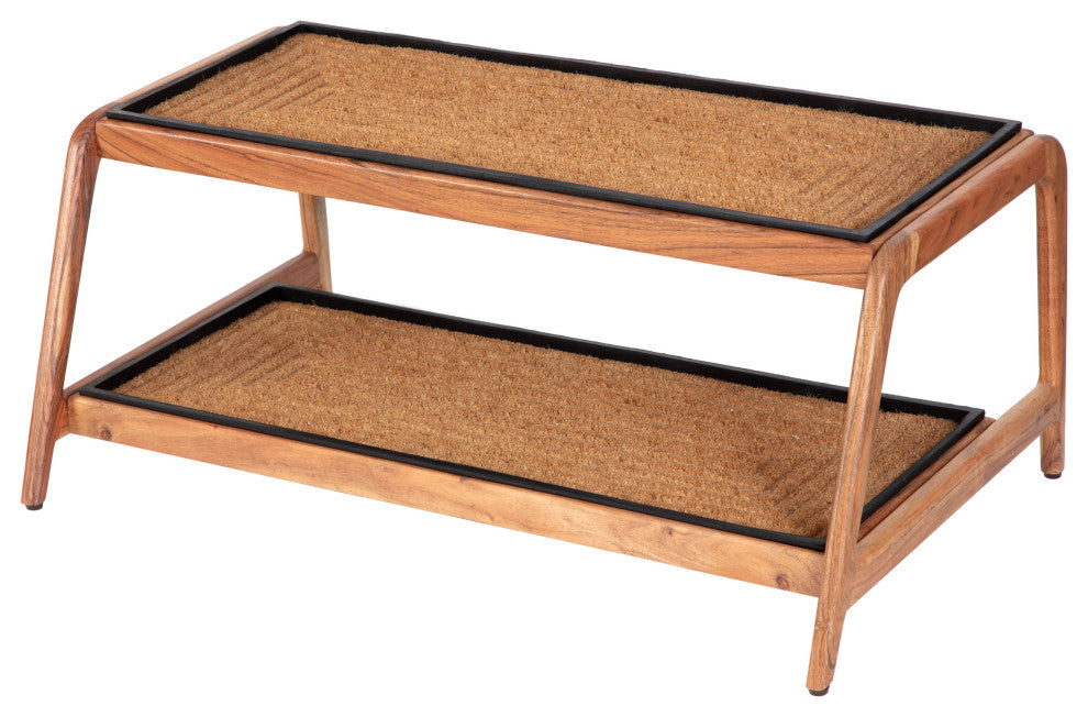 Double-Tier Natural Stand With 3-Pair Rubber Boot Trays Rectangle Ripple