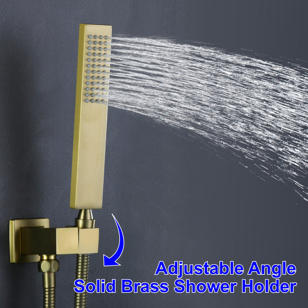Wellfor Shower Faucet, 10" Rain Shower Head With Handheld Combo and Valve, Brushed Gold