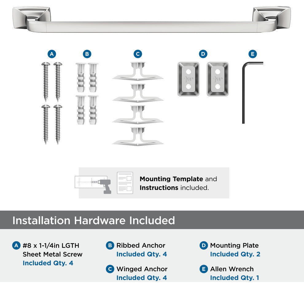 Amerock Highland Ridge Transitional Towel Bar, Chrome, 18" Center-to-Center