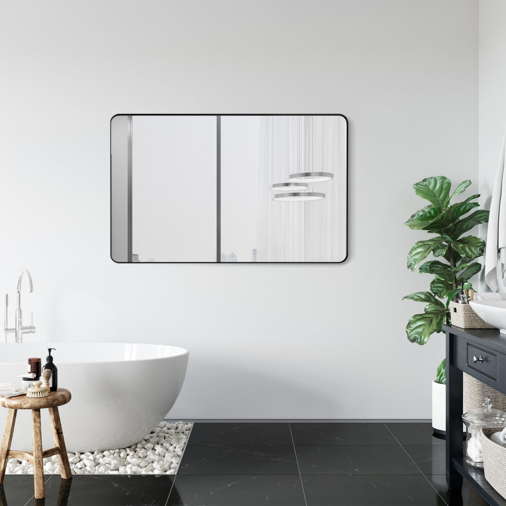 Nettuno Rectangle Bathroom/Vanity Aluminum Framed Wall Mirror, Matt Black, 48"