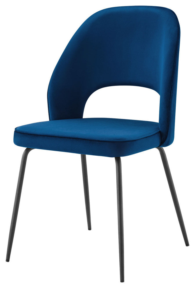 Dining Chair, Set of 2, Black Blue Navy, Velvet, Modern, Bistro Hospitality