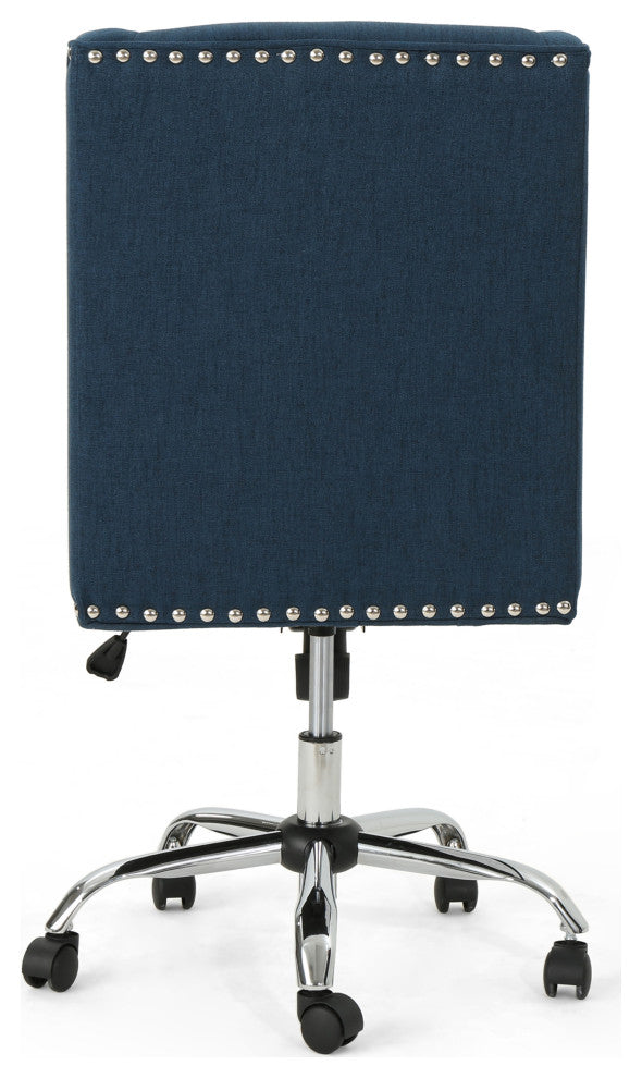 GDF Studio Quentin Contemporary Fabric Swivel Office Chair, Navy Blue/Chrome