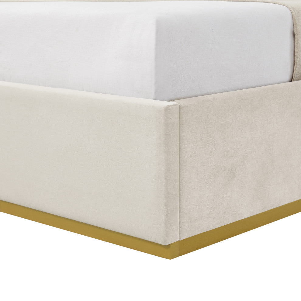 Inspired Home Marceline Bed Upholstered, Beige Velvet King