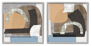 Abstract Shape Collage Modern Brown Grey Blue,2pc, each 24 x 24