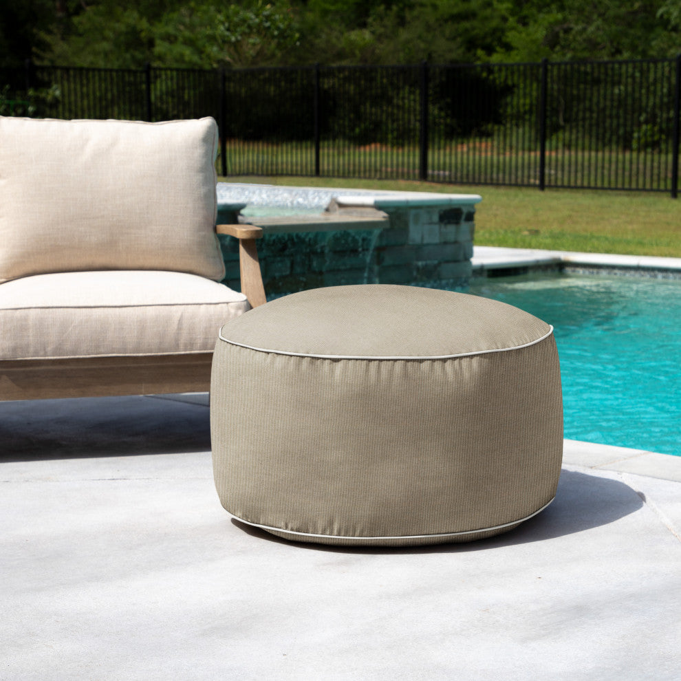 Mozaic Home Canvas Taupe Indoor/Outdoor Round Bean Pouf 30x30x15"
