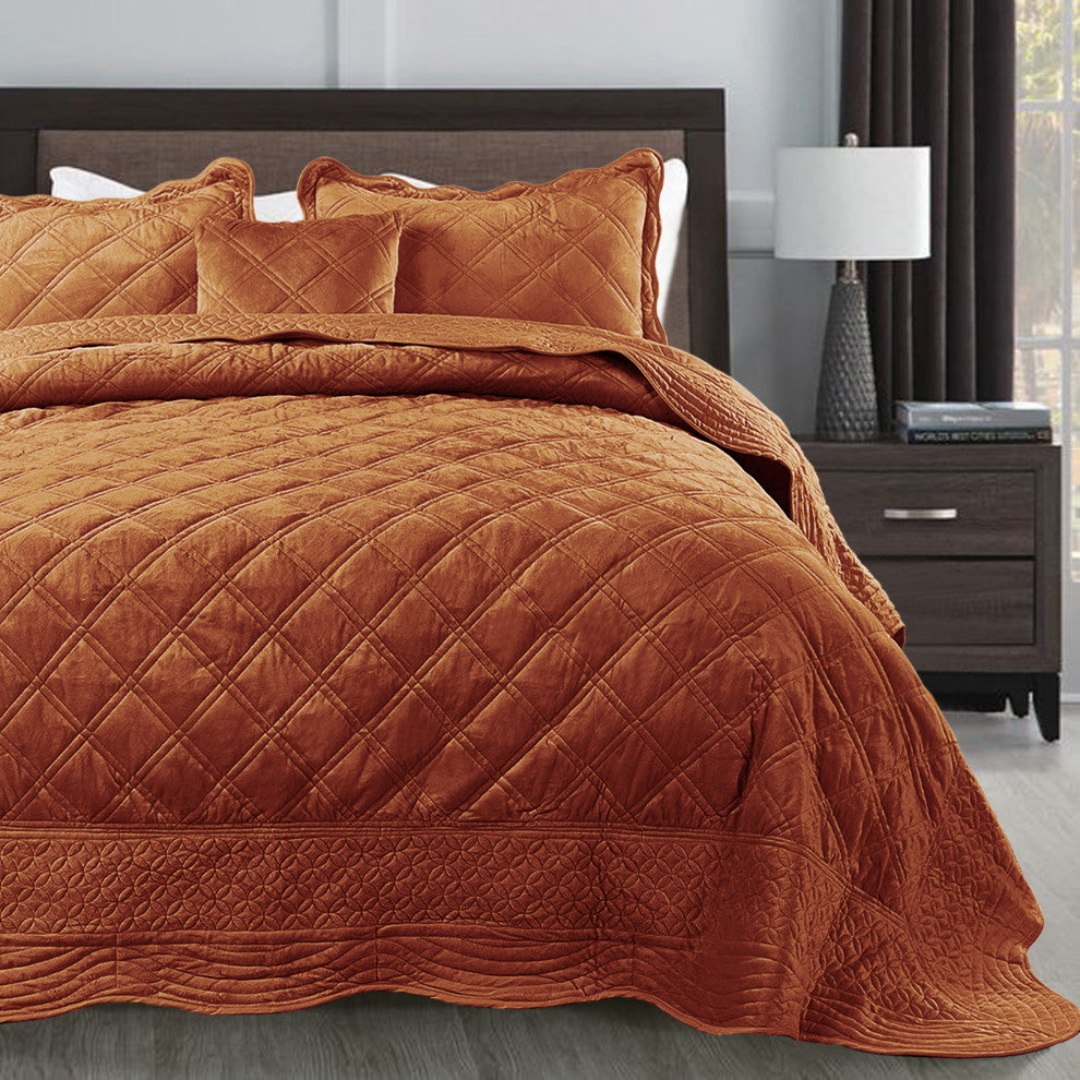 Supersoft Microplush Quilted 4-Piece Bed Spread Set, Brick, Queen