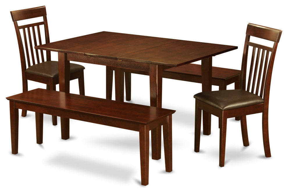 5 Pc Dining Room Set With Bench Table With 2 Dining Chairs And 2 Benches
