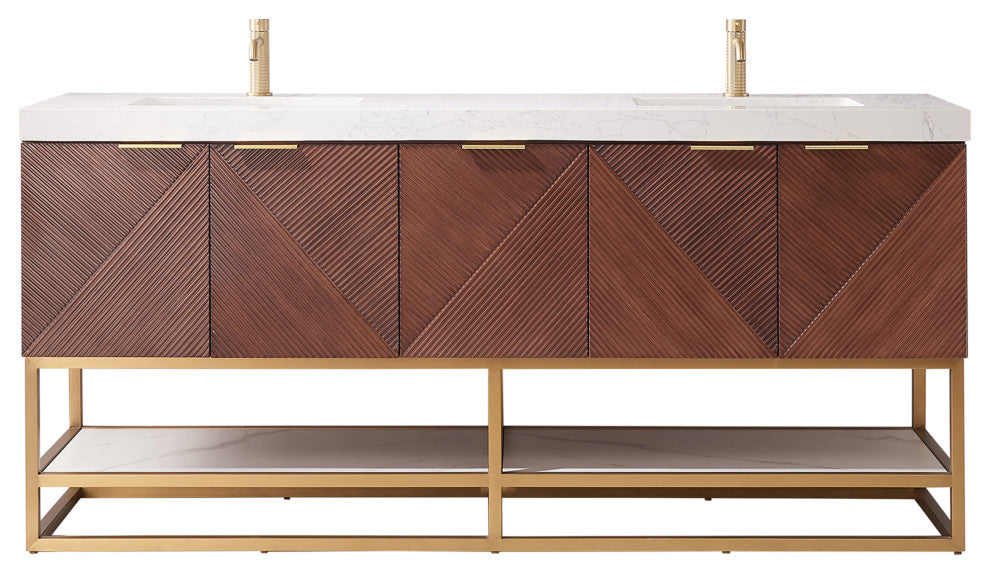 Mahon Bath Vanity, Stone Top, Brushed Gold Base, 72", Double Vanity, No Mirror