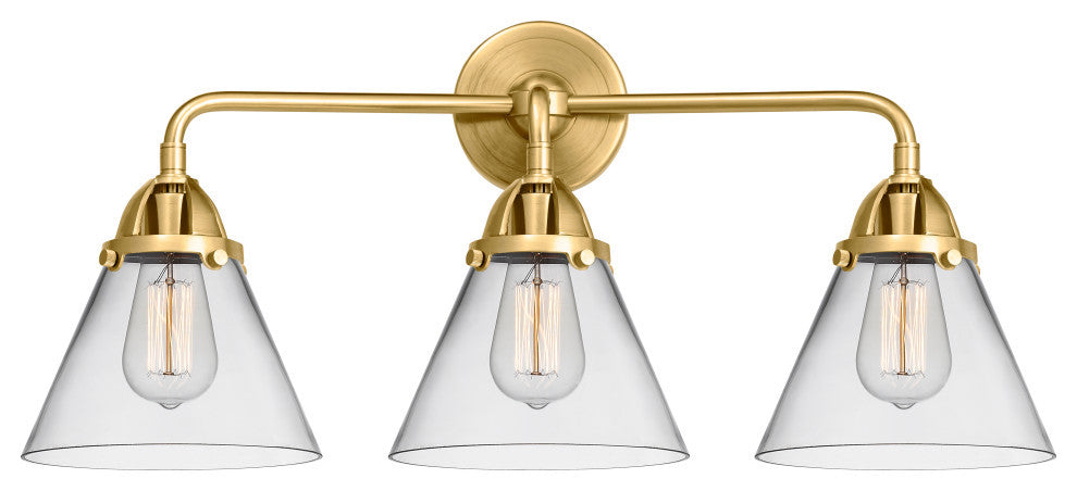 Large Cone Bath Vanity Light, Satin Gold, Clear, Clear