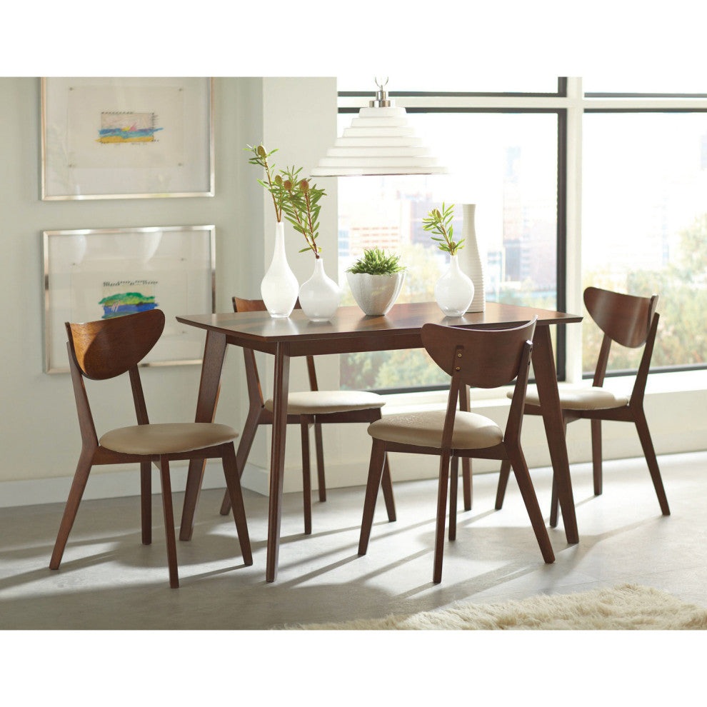 Set of 2 Dining Side Chairs, Beige and Chesnut