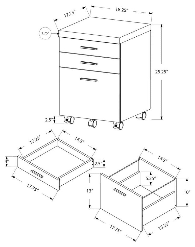 Filing Cabinet - 3 Drawer / Dark Taupe On Castors