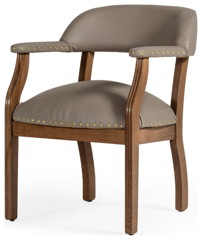 Taupe Nailhead Faux Leather Dining Arm Chair