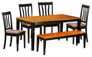 6-Piece Kitchen Table Set, Dining Table and 4 Wood Kitchen Chairs Plus a Bench
