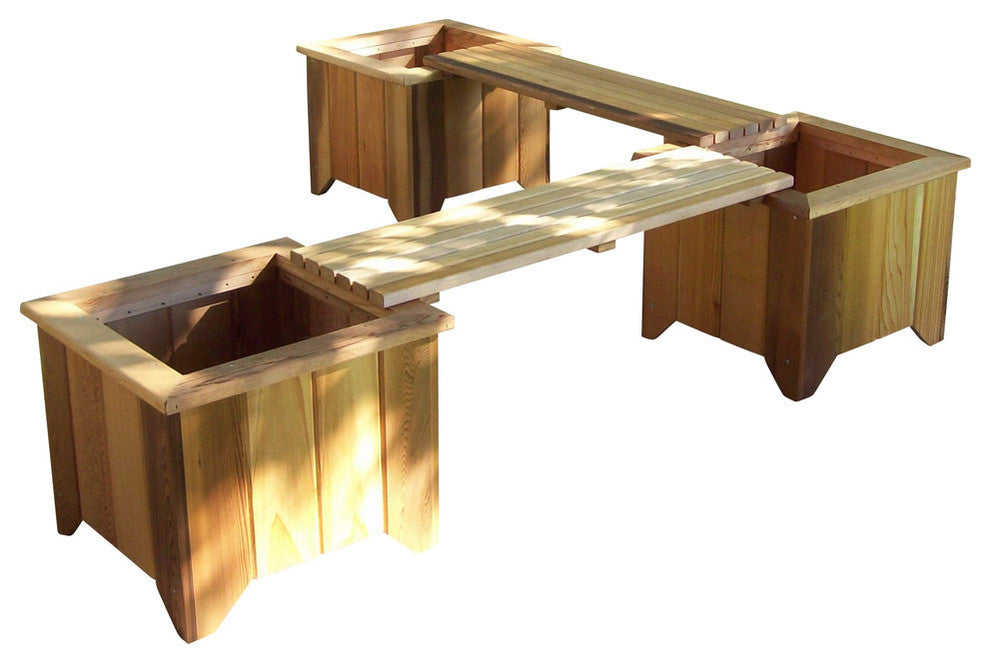 T&L Three Planter, Two Bench Set, Cedar Tone, Cedar Tone