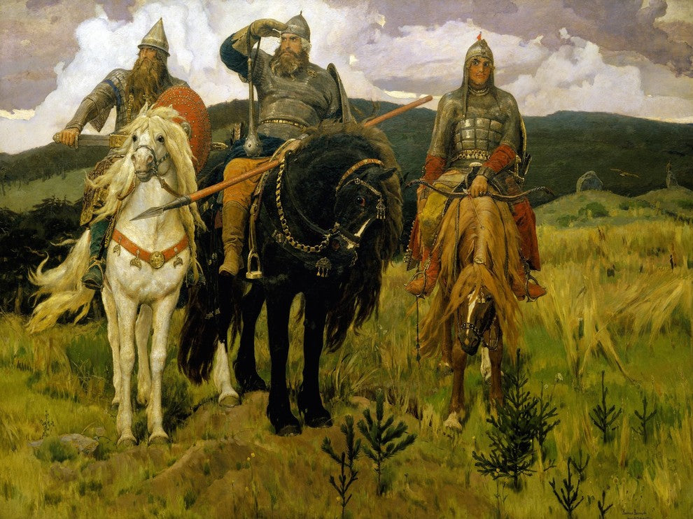 Tile Mural Three Heroes Horse Viktor Mikhaylovich Vasnetsov, 6"x8", Matte