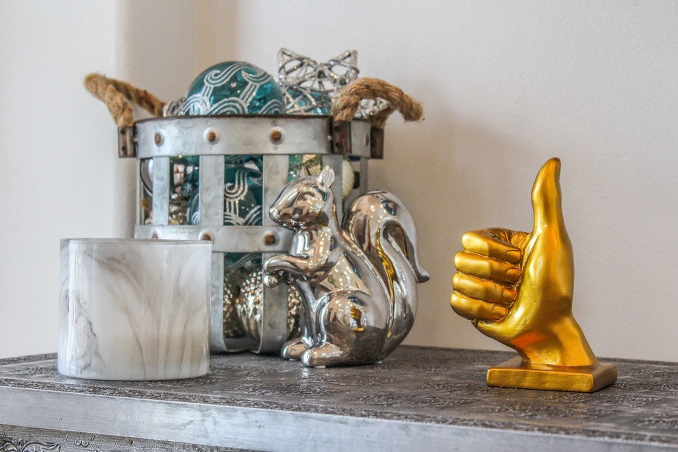Thumbs Up hand symbol sculpture choco black, Gold