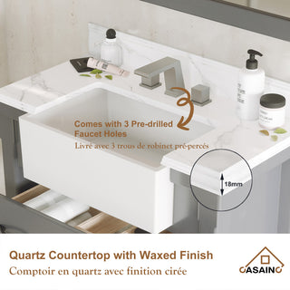 Bathroom Vanity, White Carrara Marble Top,with Sinks,Solid Wood Cabinets, 36in