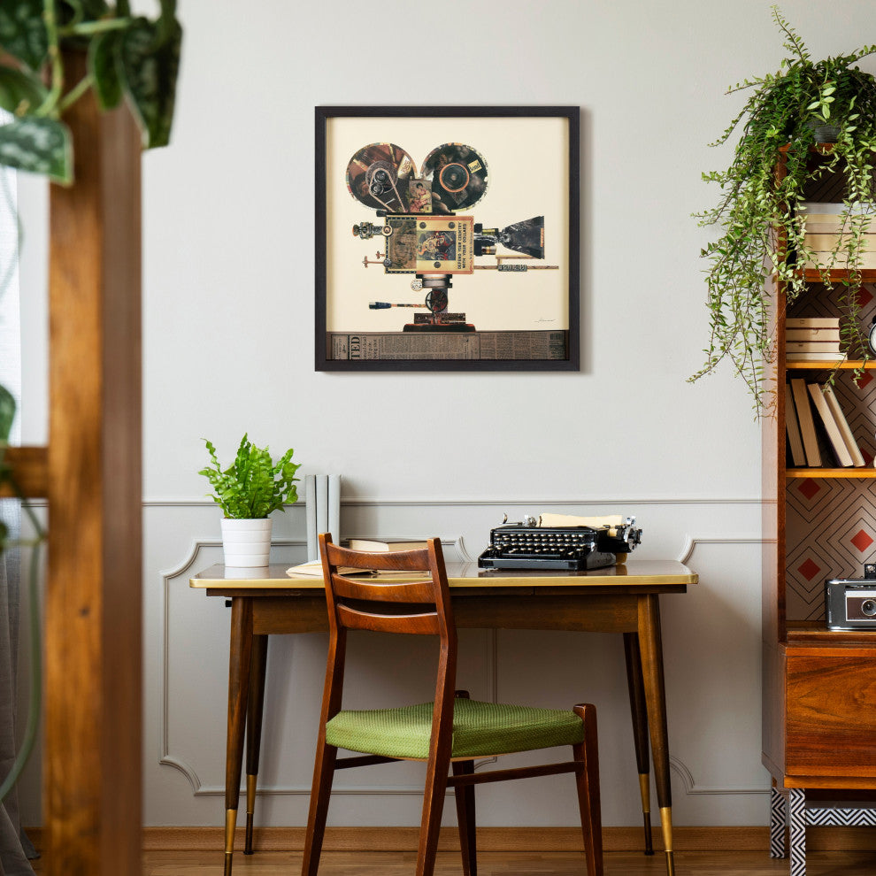 Antique Film Projector Dimensional Framed Collage Wall Art Under Glass