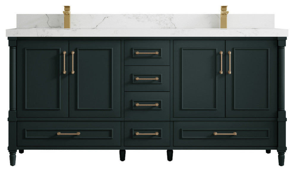 Aberdeen 72 Double Sink Bath Vanity in Dark Forest Green 2" Calacatta Nuvo