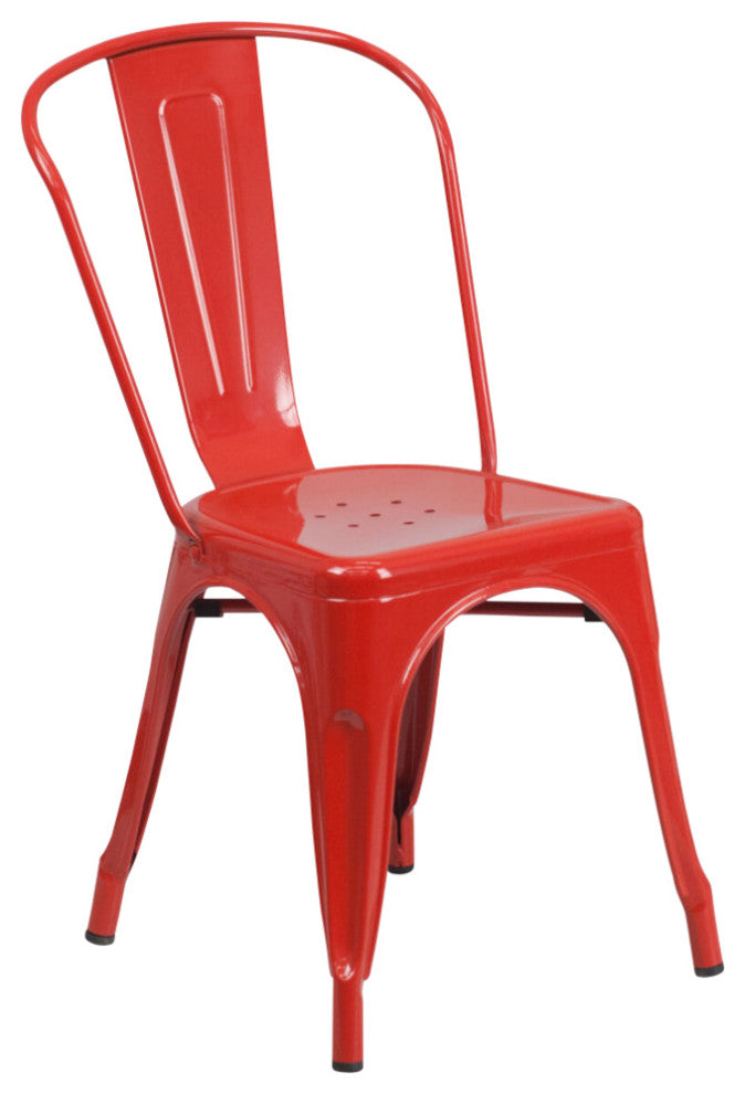 Midcentury Metal Dining Chairs, Set of 4, Red