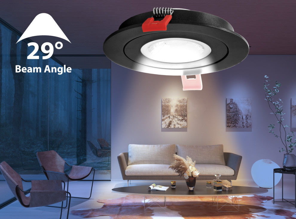 DGF 4" Selectable Canless Floating Gimbal LED Recessed Downlight, Black