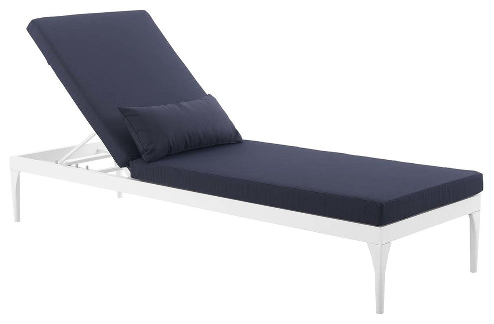 White Navy Perspective Cushion Outdoor Patio Chaise Lounge Chair
