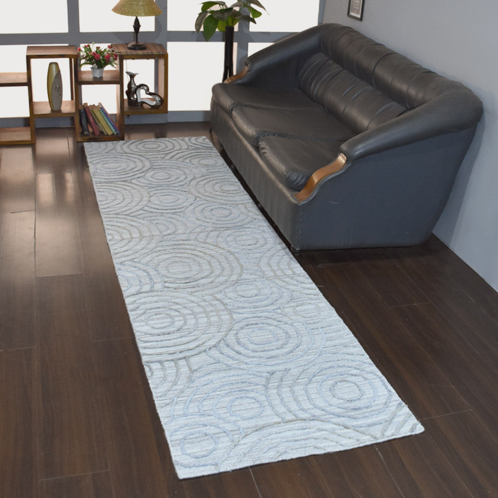 HAND WOVEN FLAT WEAVE KILIM POLYESTER AREA RUGS -Rectangle,Light Gray,Geometric, [Runner] 2'6''x10'