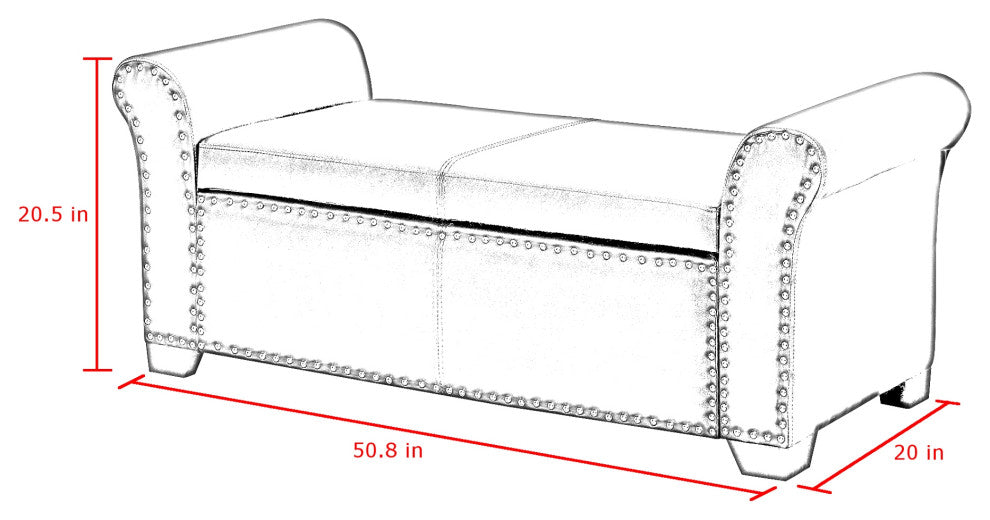 Veber PU Leather Nailhead Trim Storage Ottoman Bench, Ivory
